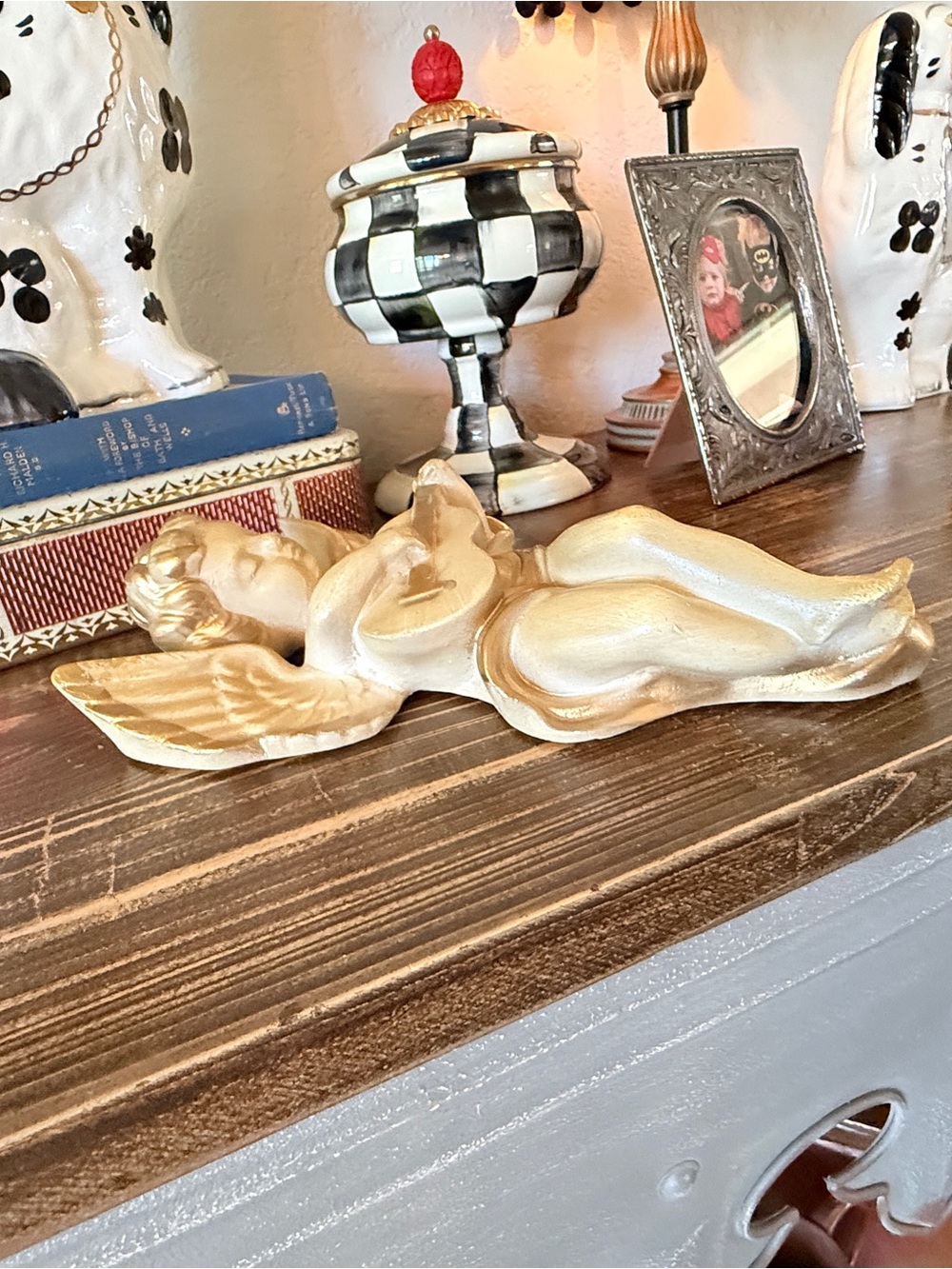 1960’s Gold and Cream Plaster Angel Cherub Wall Art Sculpture Plaque - Picture 10 of 15
